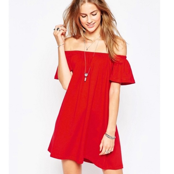 asos red off the shoulder dress